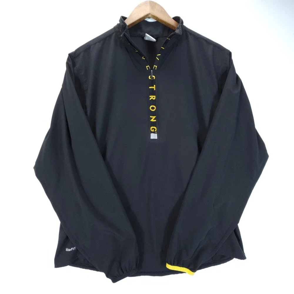 Nike Livestrong Quarter Zip Pullover Mens Small Black Yellow NikeFit Cycling